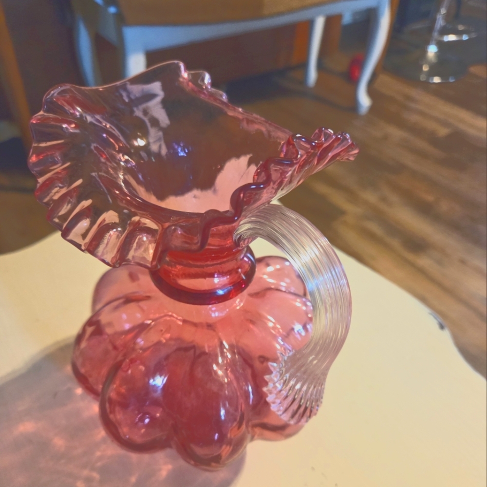 Vintage Fenton Cranberry 8" Melon Pitcher - Picture 2 of 11
